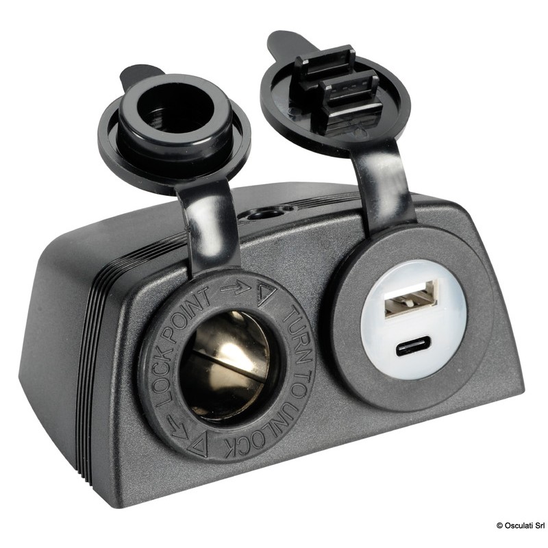 
Prise allume-cigares + USB-A+USB-C avec carenage 
